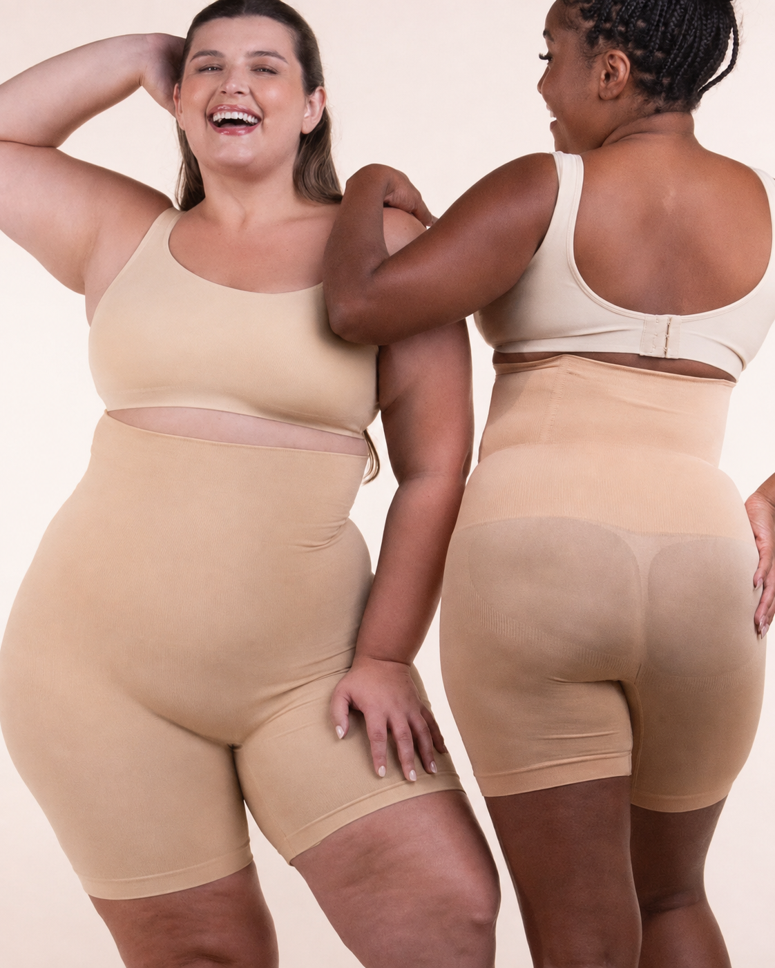Kit 2 Shorts Modeladores Beges VELMORA, modelagem Plus Size