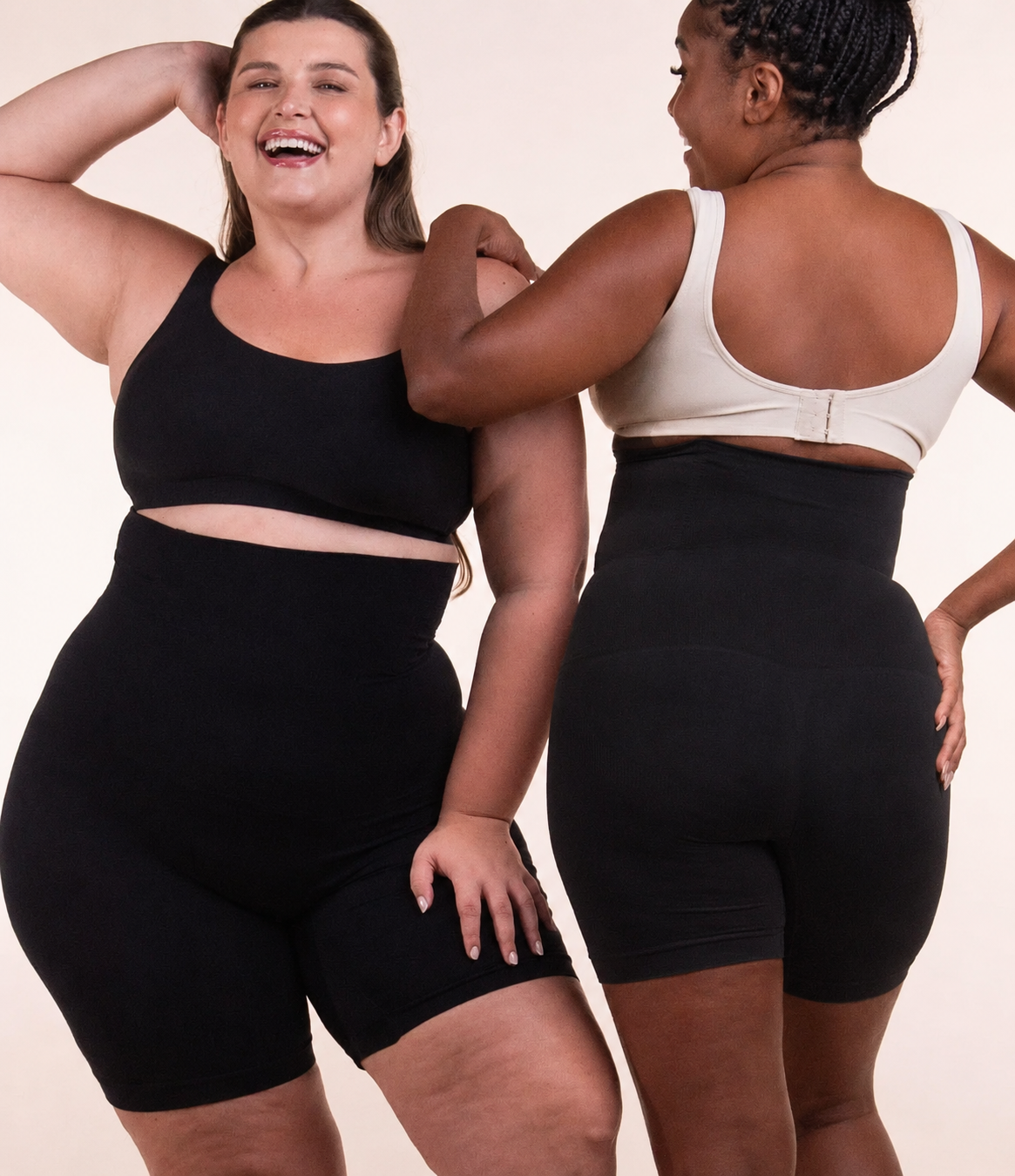 Kit 2 Shorts Modeladores VELMORA pretos, cintura alta, modelagem Plus Size